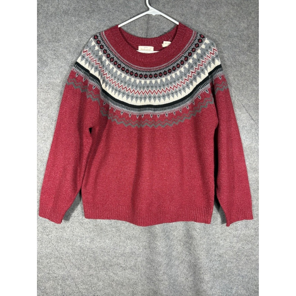 Weatherproof Vintage Womens Red Fair Isle Crewneck Sweater Large WPL 11590